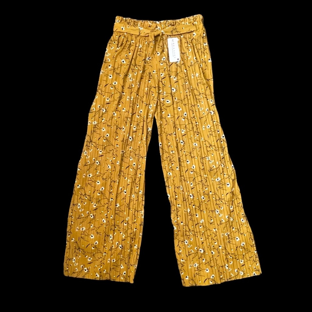 COPY - Jon & Anna Contemporary Paperbag Waist Floral Mustard Belted Wide Leg Pa…